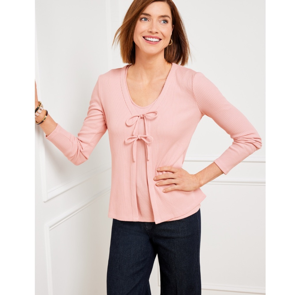 TALBOTS Medium RIBBED TIE FRONT CARDIGAN
